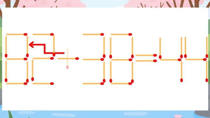 【マッチ棒クイズ】1本だけ動かして正しい式に：62+38=44？の解答画像