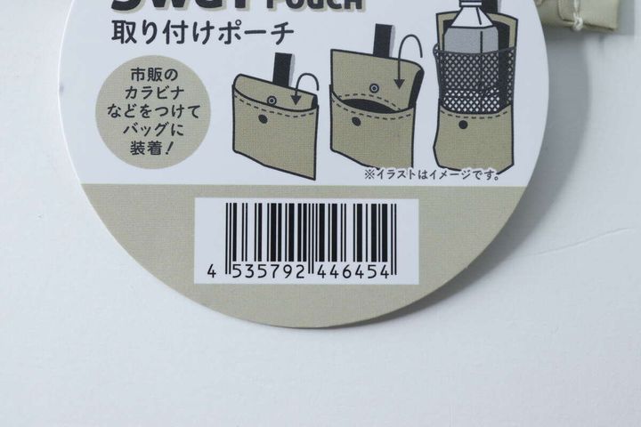 3WAYポーチの商品タグの拡大。イラストで使い方を説明