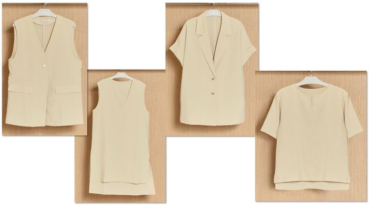画像: ほんのりシアージレ¥3,990・ほんのりシアーVネックチュニック¥3,990・ほんのりシアーフレンチテーラージャケット¥4,990・ほんのりシアーキーネックブラウス¥2,990 www.nitori-net.jp