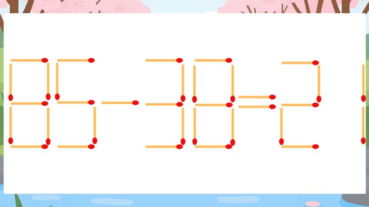 【マッチ棒クイズ】1本だけ動かして正しい式に：85-38=21？の問題画像