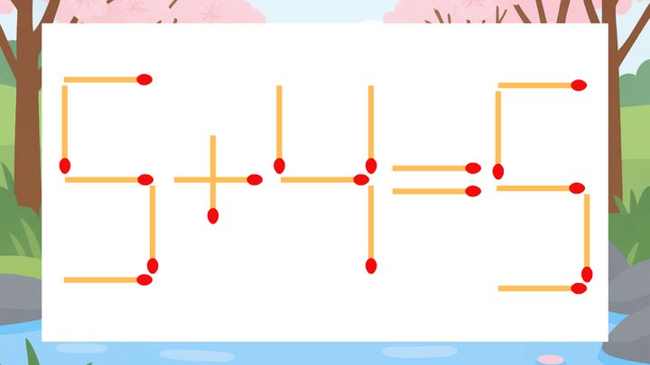 【マッチ棒クイズ】1本だけ動かして正しい式に：5+4=5？の問題画像