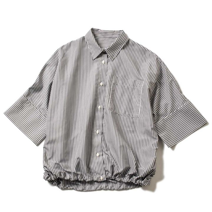 ベルメゾンのウエストがドロストになったストライプ柄シャツ