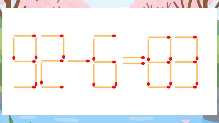 【マッチ棒クイズ】1本だけ動かして正しい式に：92-6=83？の問題画像