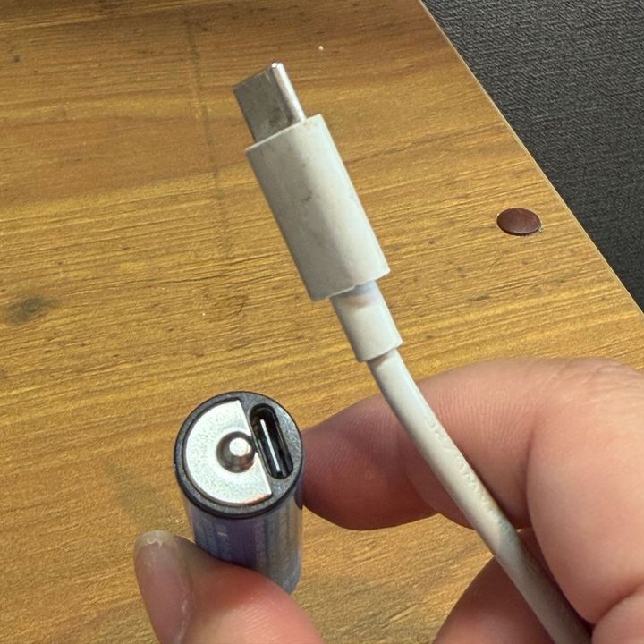 電池に穴が開いてる！？ダイソーの『Type-C直挿し充電池』が便利すぎて手放せない