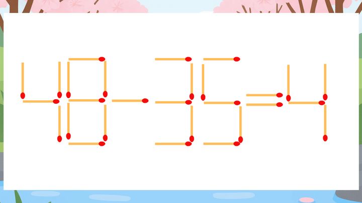 【マッチ棒クイズ】1本だけ動かして正しい式に：48-35=4？の問題画像