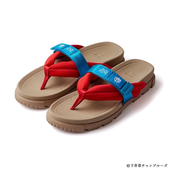 ベースモデルに採用されたのは、和テイストなルックスが魅力の人気モデル「CAMP BAY PARA BF」。作品のメインキャラクター・ムゲンが履いている下駄からインスピレーションを受け、印象的なカラーリングやディテールを随所に落とし込んだ一足となっている。