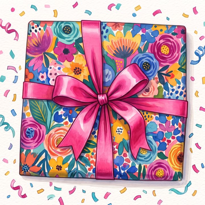 カラフルで華やかな柄の包装紙