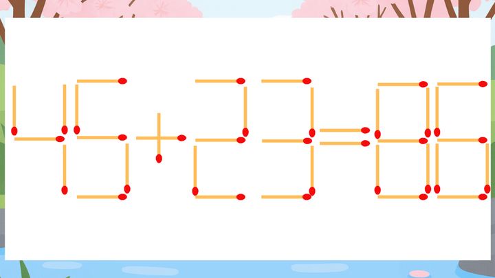 【マッチ棒クイズ】1本だけ動かして正しい式に：45+23=86？の問題画像