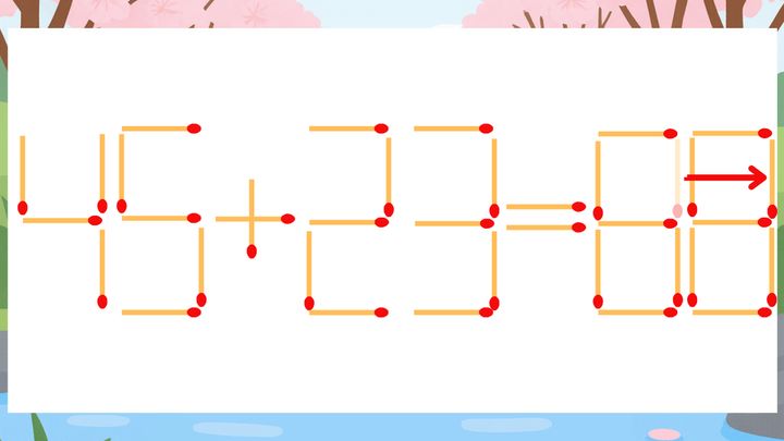 【マッチ棒クイズ】1本だけ動かして正しい式に：45+23=86？の解答画像