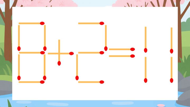 【マッチ棒クイズ】1本だけ動かして正しい式に：8+2=11？の問題画像