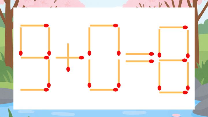 【マッチ棒クイズ】1本だけ動かして正しい式に：9+0=8？の問題画像