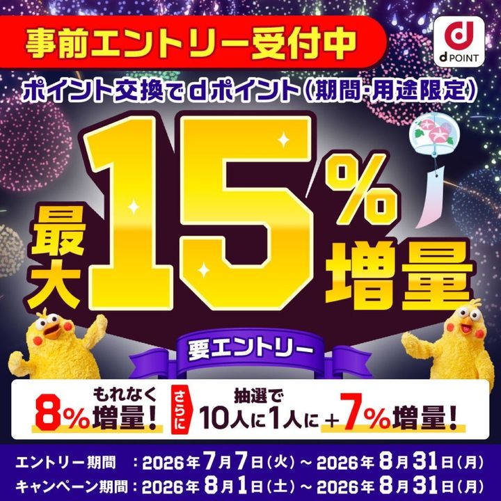 「ポイント交換でdポイント最大15％増量キャンペーン」を開催