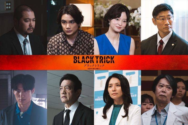 ドラマ『ブラックトリック～裁きを操る弁護人～』ゲストキャストの（上段左から）加治将樹、矢野聖人、小林涼子、平山祐介、（下段左から）松谷鷹也、飯田基祐、野波麻帆、手塚とおる （C）フジテレビ width=