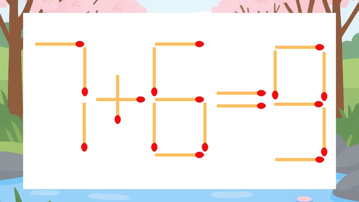 【マッチ棒クイズ】1本だけ動かして正しい式に：7+6=9？の問題画像