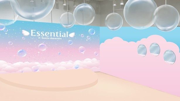 シャボン玉や雲に包まれたドリーミーな地下1階のフォトエリア (C) '26 SANRIO CO., LTD. APPR. NO. L665529