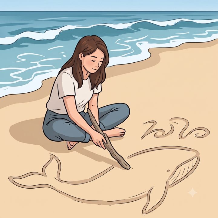 砂に絵や文字を書いてしまう