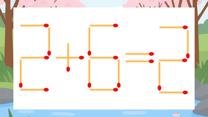 【マッチ棒クイズ】1本だけ動かして正しい式に：2+6=2？の問題画像