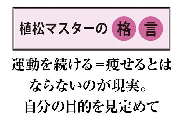 植松マスターの格言 運動を続ける＝痩せるとはならないのが現実。自分の目的を見定めて