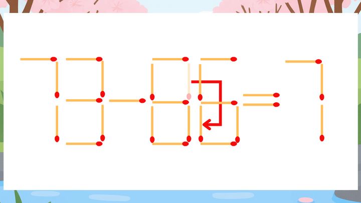 【マッチ棒クイズ】1本だけ動かして正しい式に：73-85=7？の解答画像