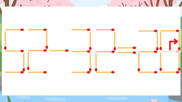 【マッチ棒クイズ】1本だけ動かして正しい式に：52-32=26？の解答画像
