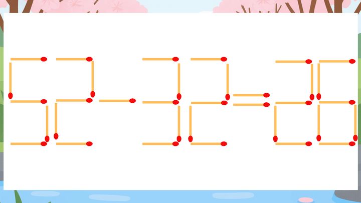 【マッチ棒クイズ】1本だけ動かして正しい式に：52-32=26？の問題画像