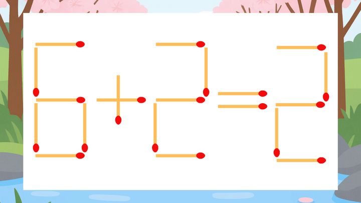 【マッチ棒クイズ】1本だけ動かして正しい式に：6+2=2？の問題画像
