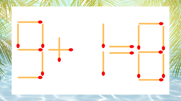 【マッチ棒クイズ】1本だけ動かして正しい式に：9＋1＝8？の問題画像