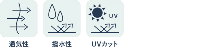 通気性、撥水性、UVカット