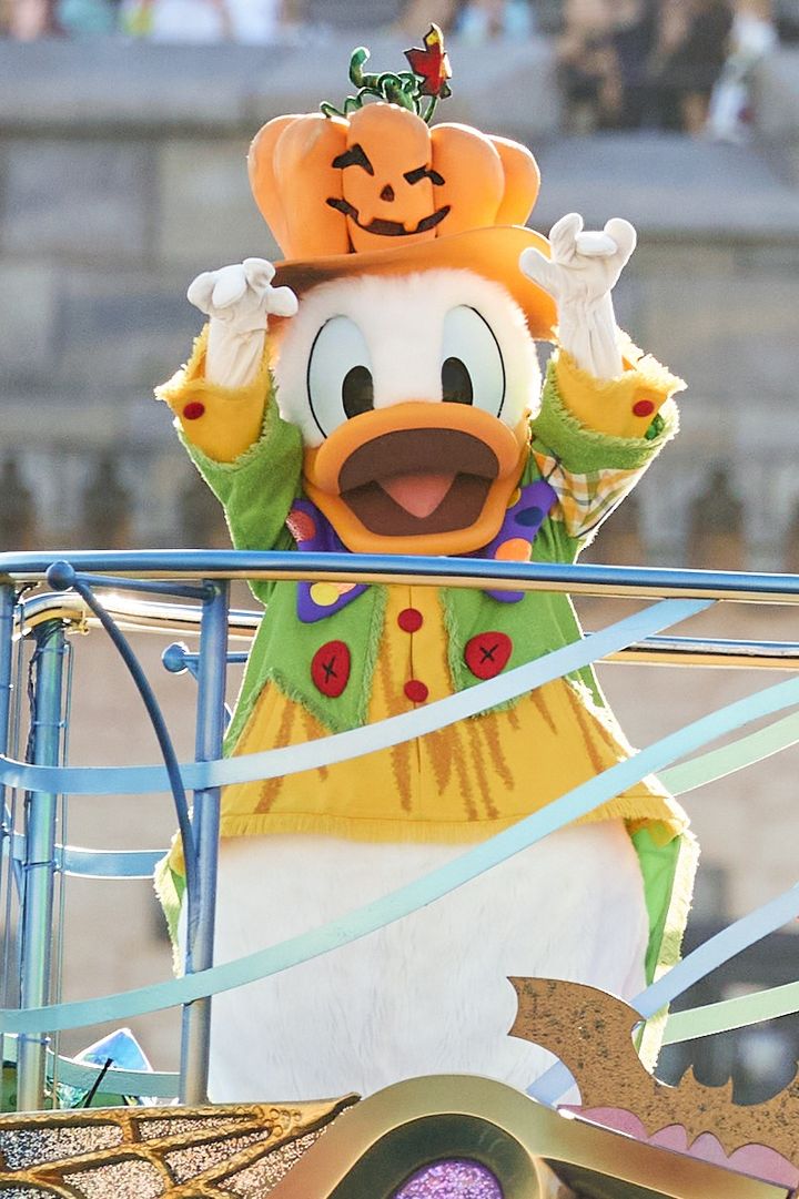 パンプキンの帽子をかぶったドナルドダック