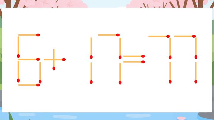 【マッチ棒クイズ】1本だけ動かして正しい式に：6+17=77？の問題画像