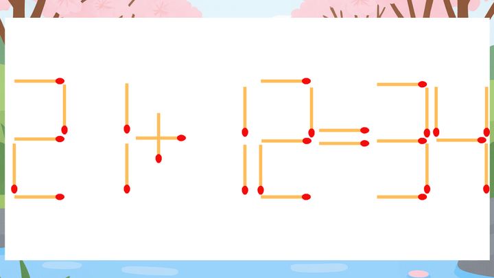 【マッチ棒クイズ】1本だけ動かして正しい式に：21+12=34？の問題画像