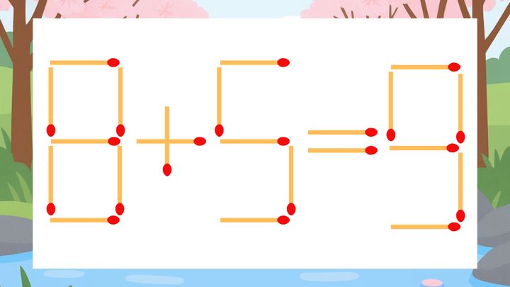 【マッチ棒クイズ】1本だけ動かして正しい式に：8+5=9？の問題画像