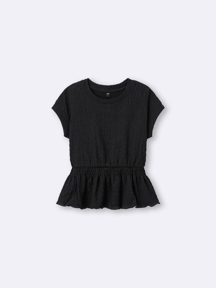 黒のテクスチャーペプラムTシャツ