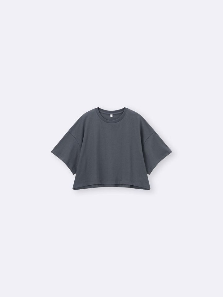 グレーのコットンオーバーサイズクロップドTシャツ