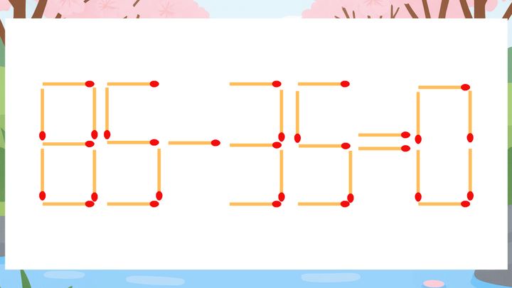 【マッチ棒クイズ】1本だけ動かして正しい式に：85-35=0？の問題画像