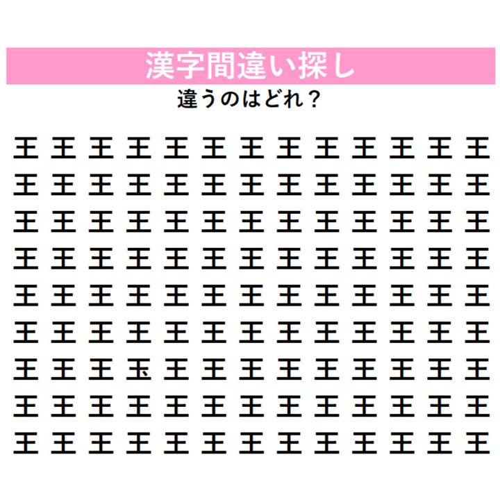 全部「王」に見えるけど…1字だけ違う漢字が混ざっている！見つけた瞬間にスッキリする、漢字間違い探しに挑戦！