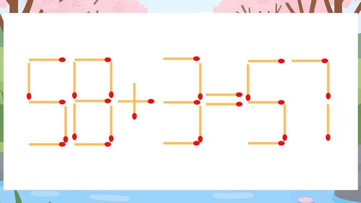 【マッチ棒クイズ】1本だけ動かして正しい式に：58+3=57？の問題画像