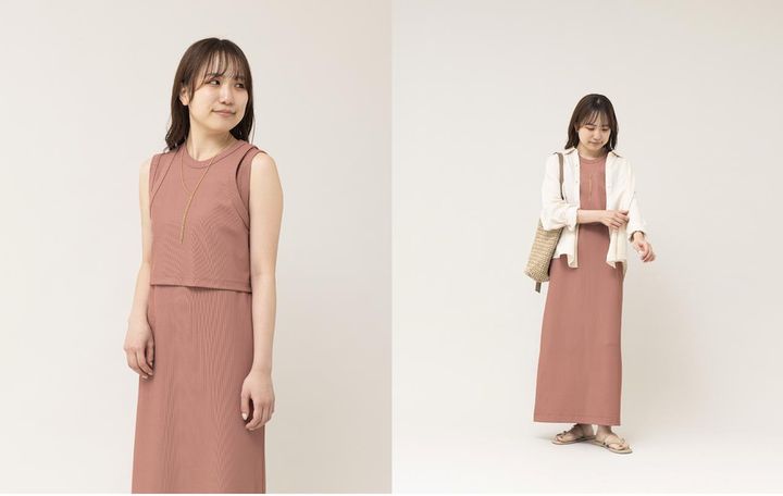 画像: タンクトップ × ノースリーブ ワンピース セット（ピンク）¥12,980 出典：ユナイテッドアローズ グリーンレーベル リラクシング