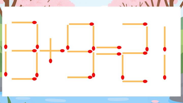 【マッチ棒クイズ】1本だけ動かして正しい式に：13+9=21？の問題画像