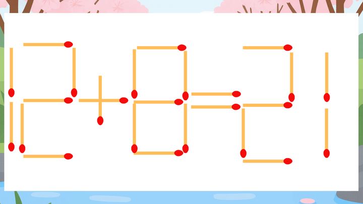 【マッチ棒クイズ】1本だけ動かして正しい式に：12+8=21？の問題画像