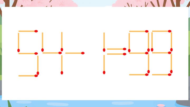 【マッチ棒クイズ】1本だけ動かして正しい式に：54-1=99？の問題画像