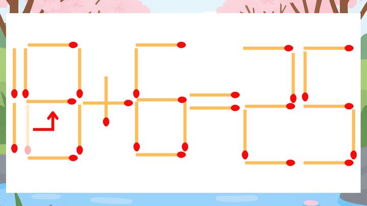 【マッチ棒クイズ】1本だけ動かして正しい式に：10+6=25？の解答画像