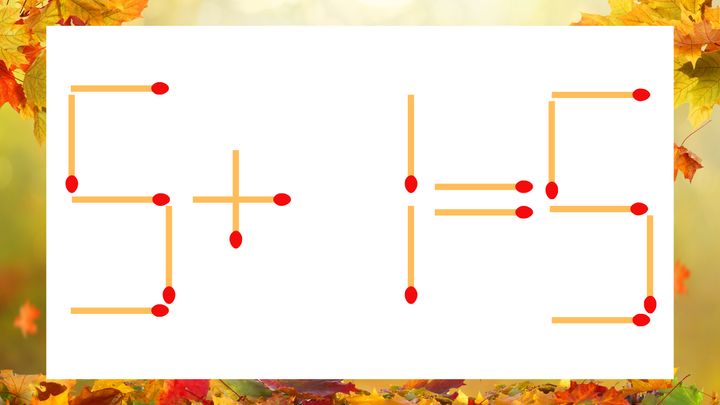 【マッチ棒クイズ】1本だけ動かして正しい式に：5＋1＝5？の問題画像