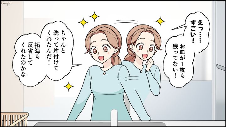 彼氏と衛生観念で揉めたけど…友人との旅行から帰宅後、スッキリ片付いたキッチンに喜んだ話