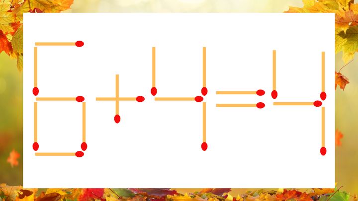 【マッチ棒クイズ】1本だけ動かして正しい式に：6＋4＝4？の問題画像
