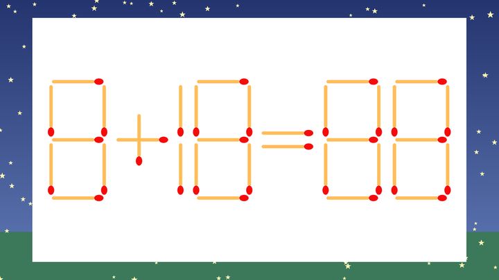 【マッチ棒クイズ】1本だけ動かして正しい式に：8+18=88？の問題画像