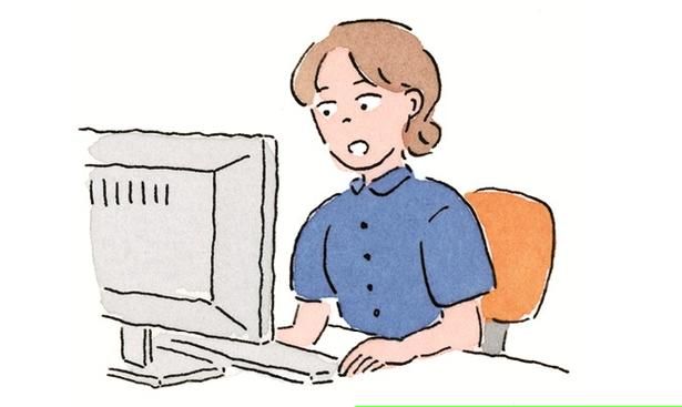 パソコンやスマホに夢中になっていると無意識に口が開き、口内が乾燥。虫歯や歯周病のリスクが上がる イラスト／こんどうしず