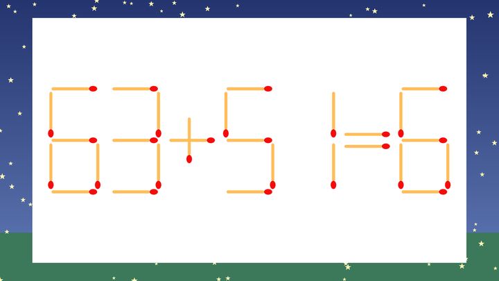 【マッチ棒クイズ】1本だけ動かして正しい式に：63+51=6？の問題画像