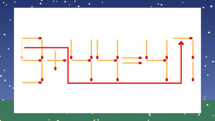 【マッチ棒クイズ】1本だけ動かして正しい式に：9+44=41？の解答画像