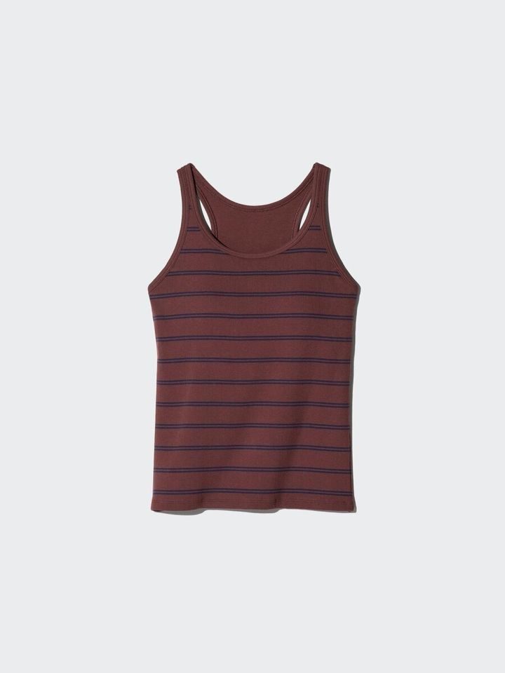 ブラウンのボーダー柄レーサーバックブラトップ